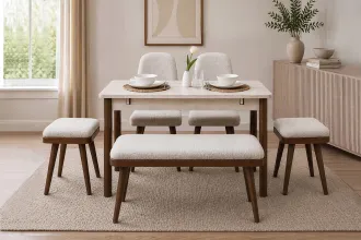 Vina Kitchen Table Set - Travertine Walnut