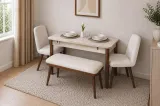Vina Kitchen Table Set - Travertine Walnut