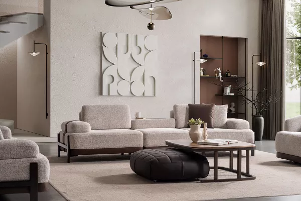 Rina Quadruple Sofa Wooden Leg