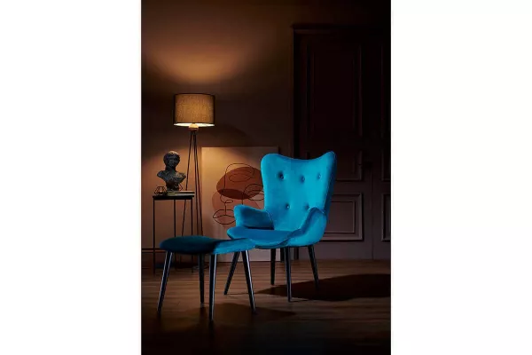 Roma Armchair + Pouff Blue