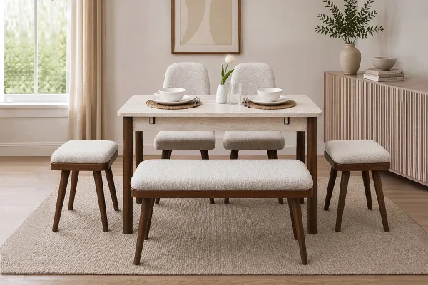 Vina Kitchen Table Set - Travertine Walnut